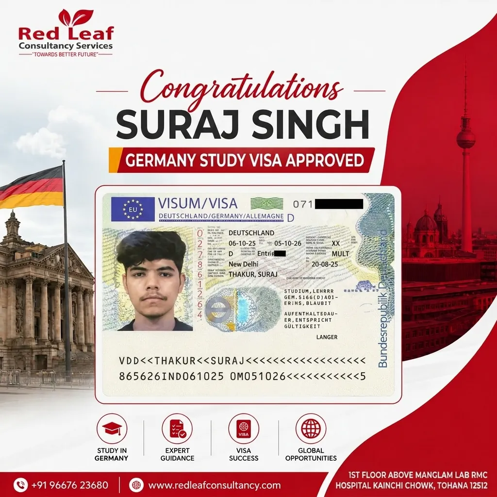 Suraj Singh — Germany study visa approval — Red Leaf Consultancy.