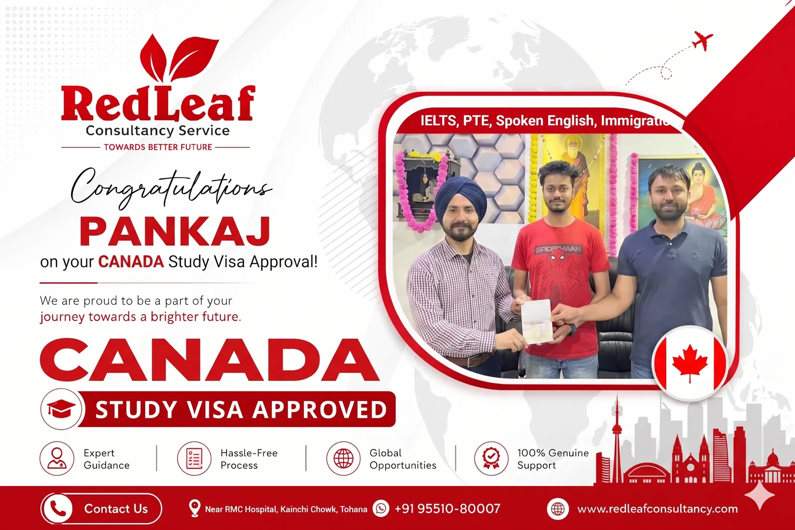 Canada study visa approval for Pankaj — Red Leaf Consultancy.